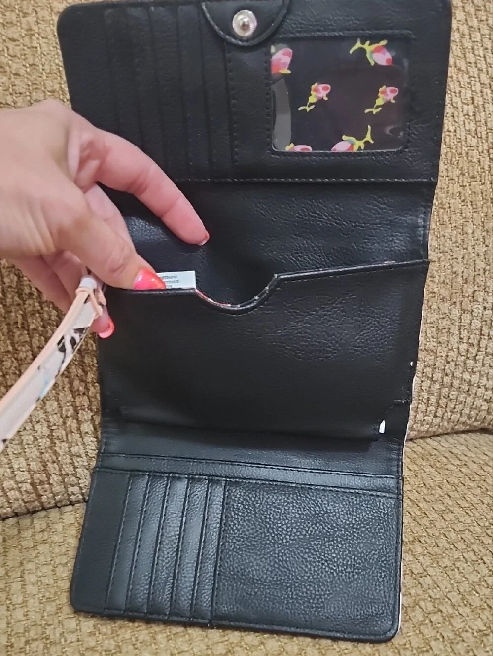 Betsey Johnson Tri-fold Pink, Black Blue White Abstract Wristlet Wallet